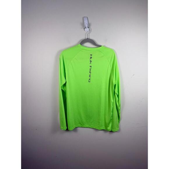 HUK Fishing Men's Pursuit Performance Long Sleeve Shirt Neon Green Size M Vented - Picture 4 of 6